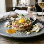 Pan-Seared Patagonian Scallops with Malbec-Honey Glaze & Dulce de Leche Crema