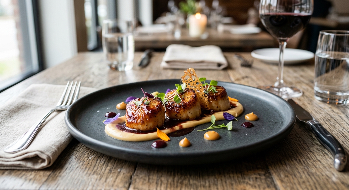 Fresh Scallops and Wine Reduction