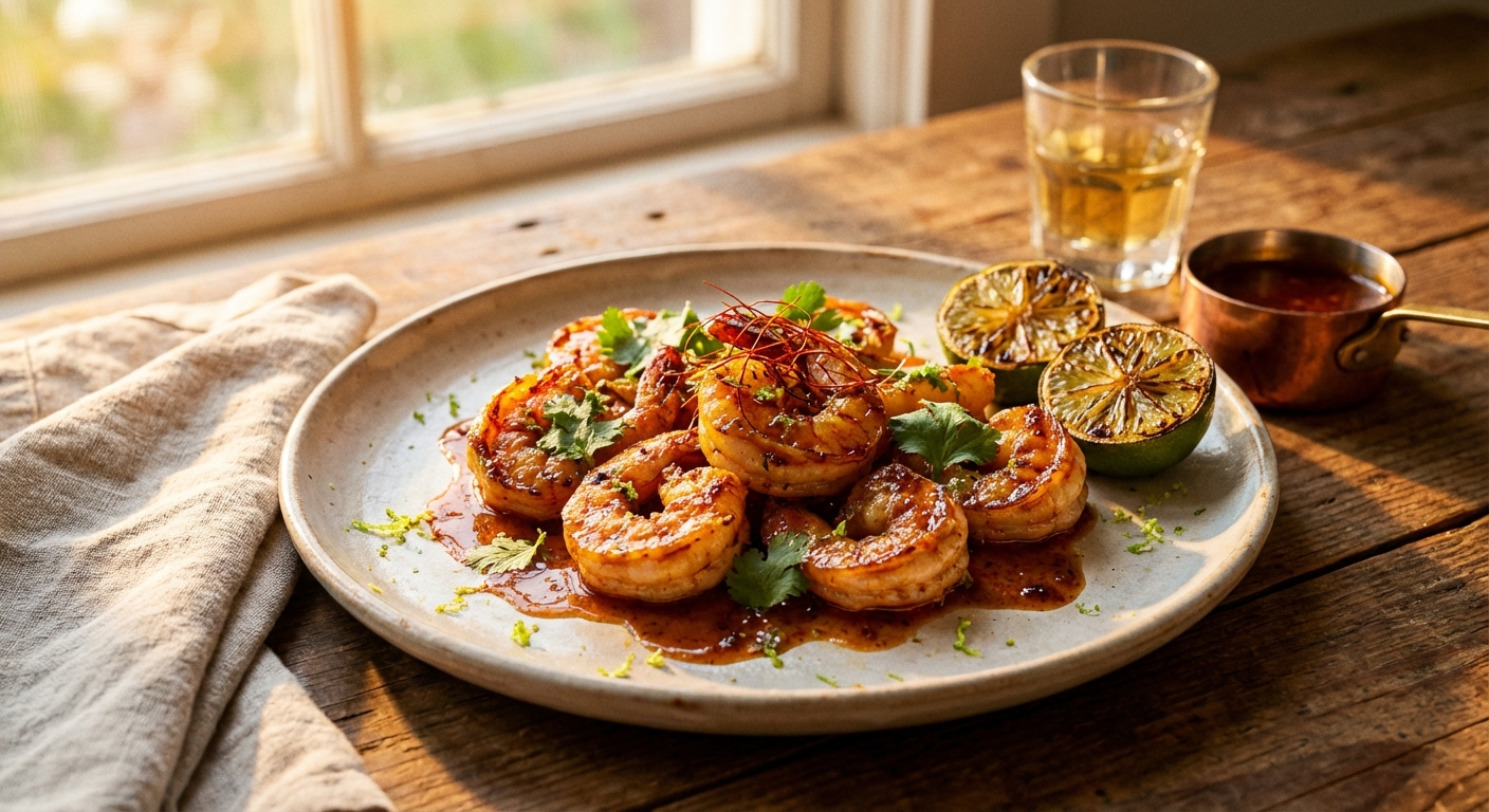 The finished Pan-Seared Tequila-Lime Shrimp