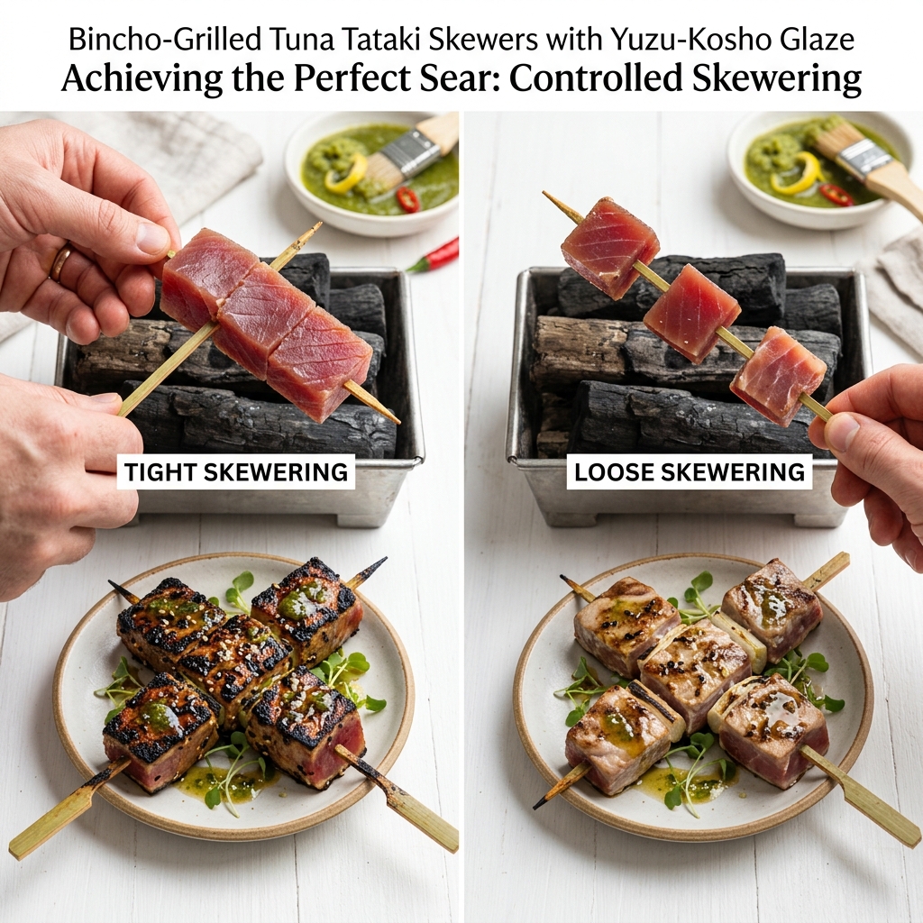 Chef preparing tuna skewers for the grill
