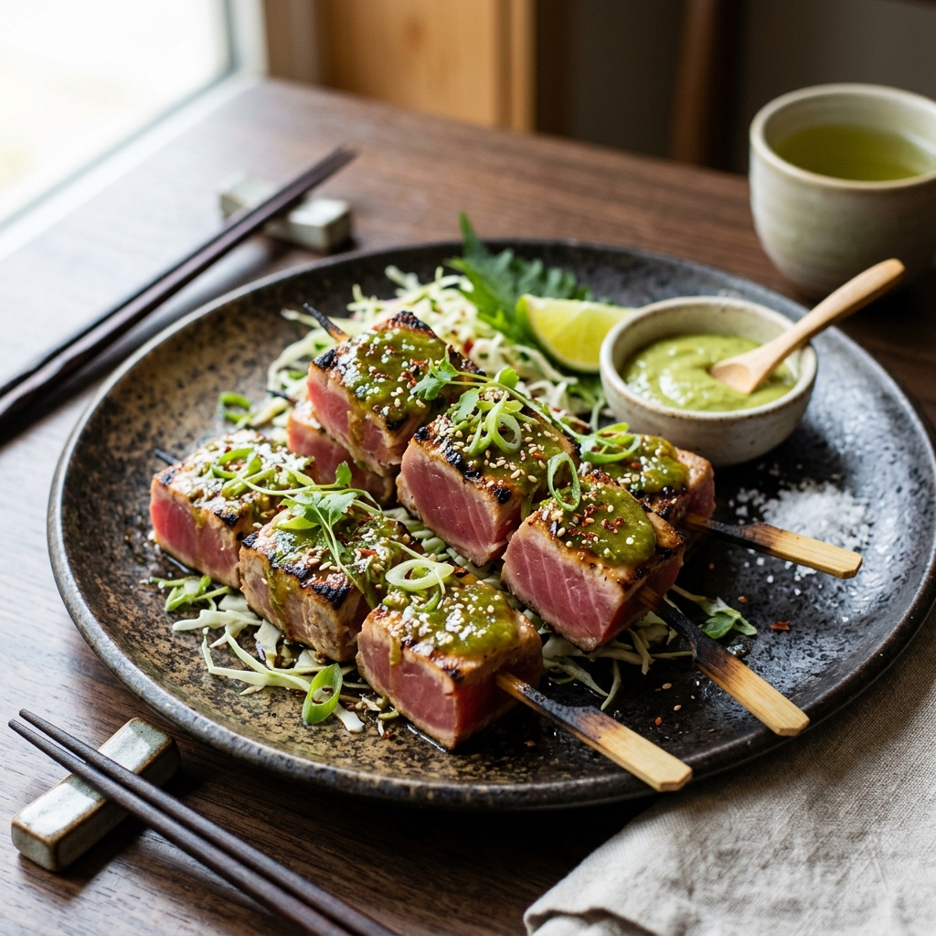 Close up of glazed tuna on the grill