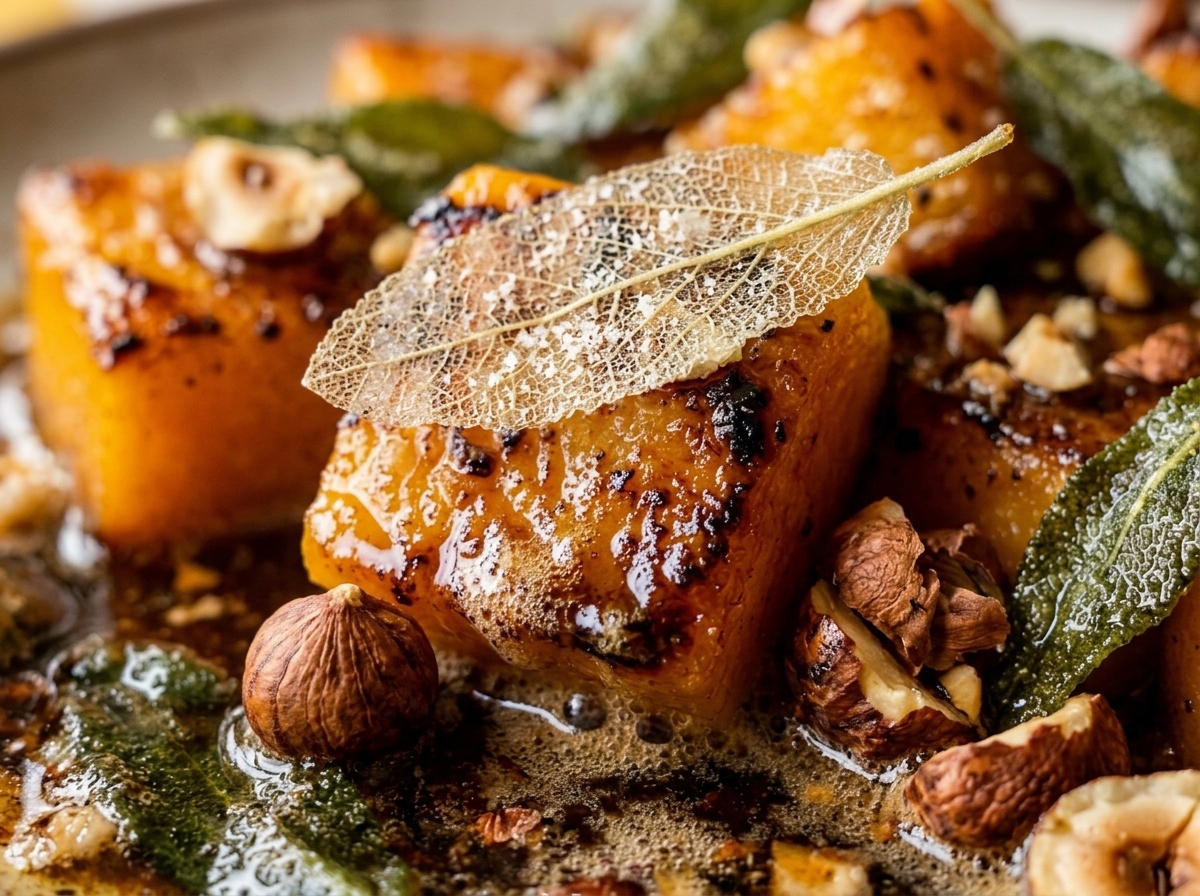 Pan-Seared Butternut Squash with Sage Brown Butter and Hazelnuts
