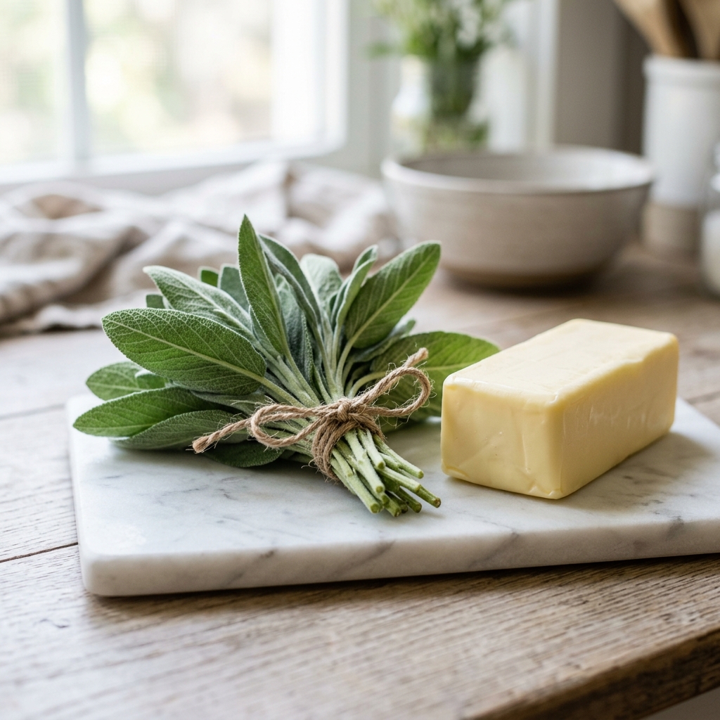 Sage leaves and butter prep