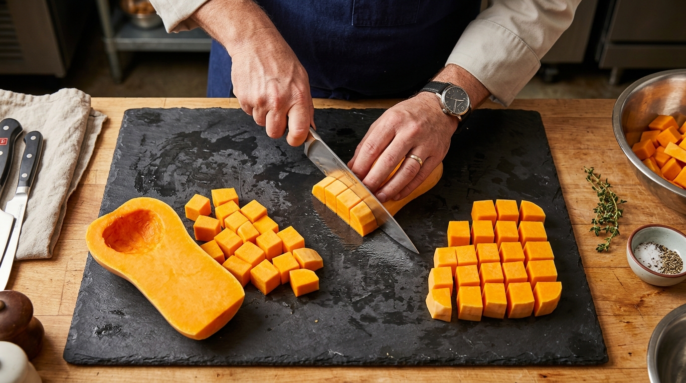 Peeling and dicing squash