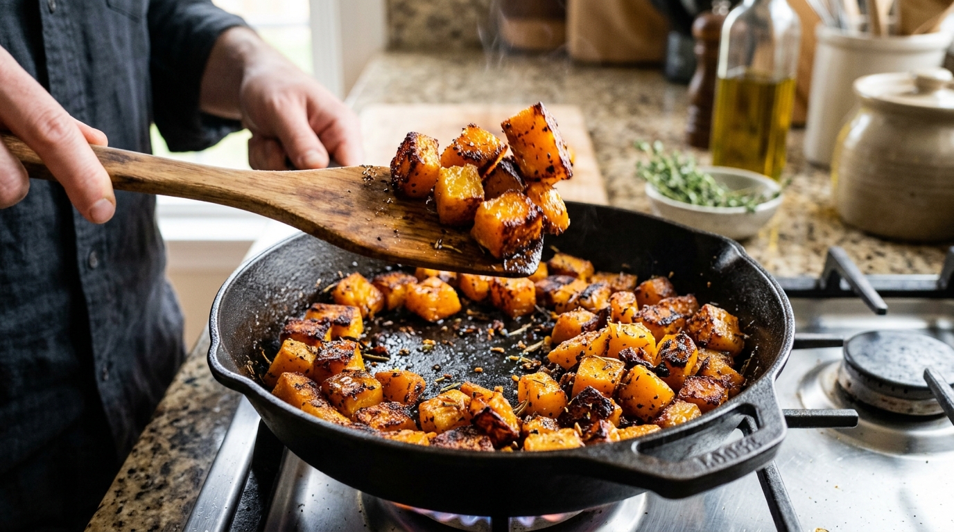 Searing squash in pan