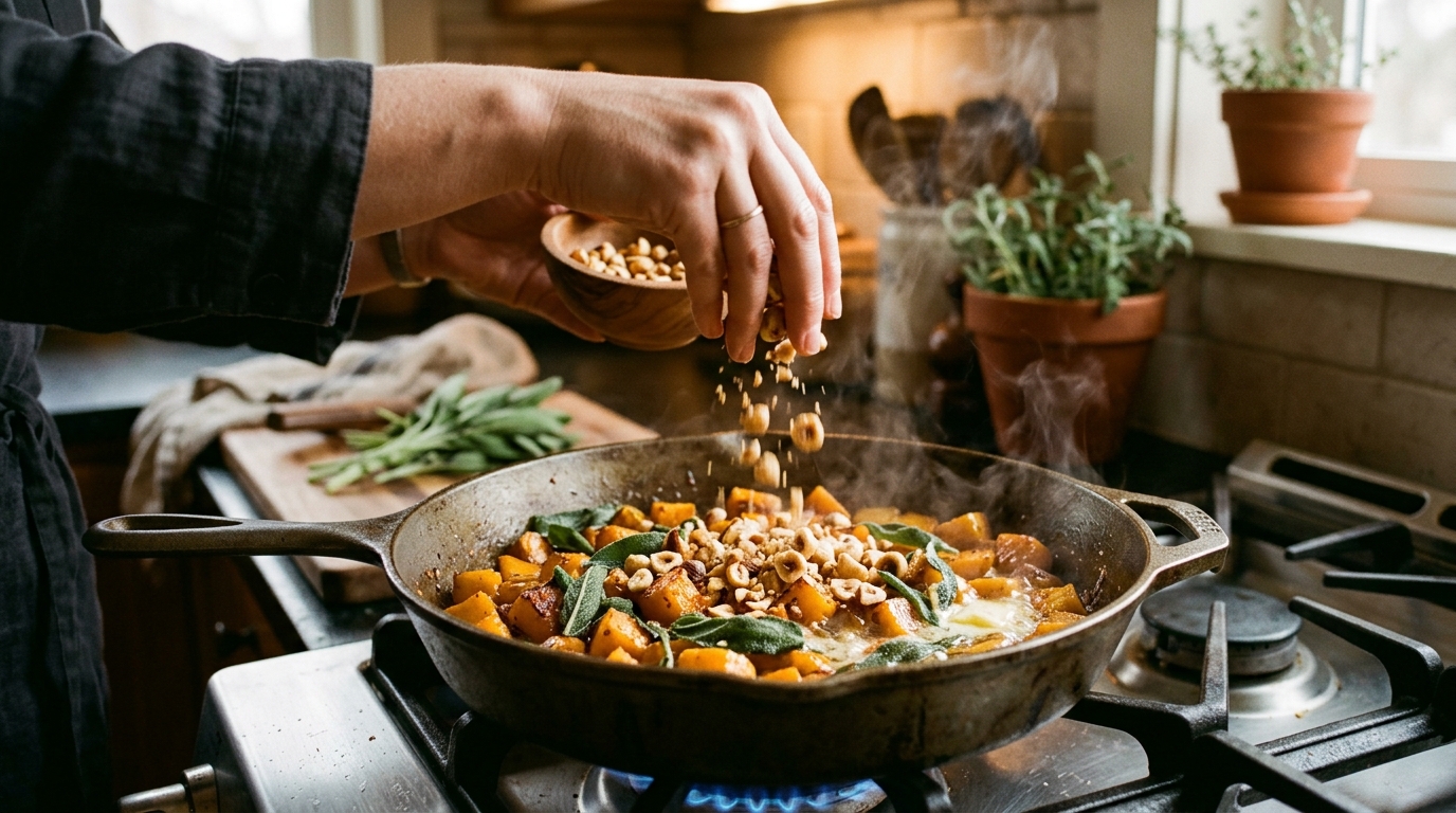 Tossing squash in butter