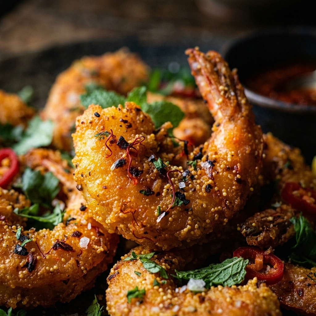 Golden Moroccan Saffron & Harissa Crispy Shrimp