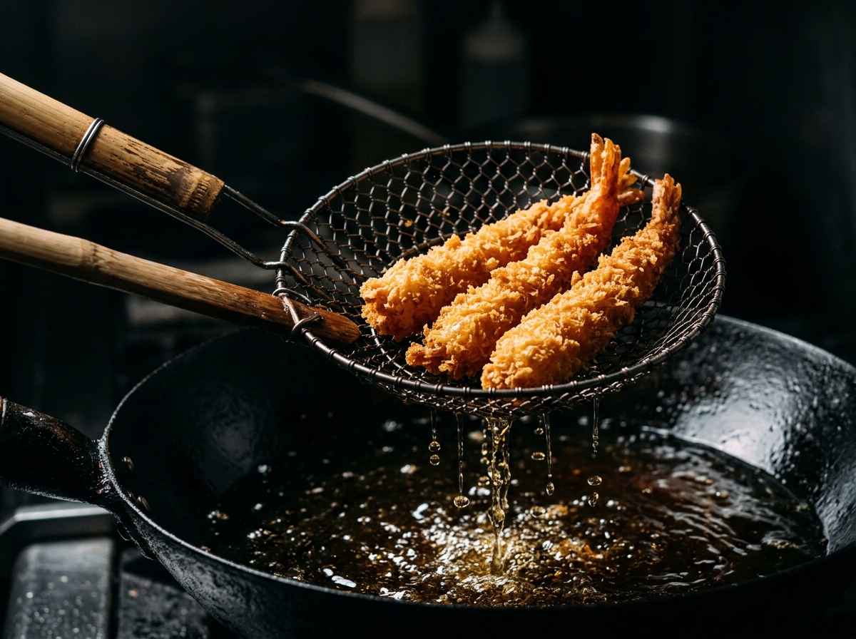 Frying the shrimp